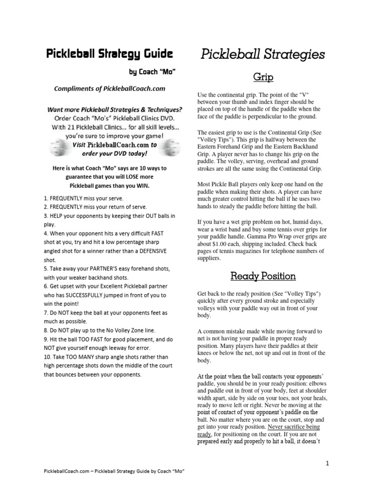 Coach Mo Pickleball Strategy Guide PDF Ball Games Athletic Sports
