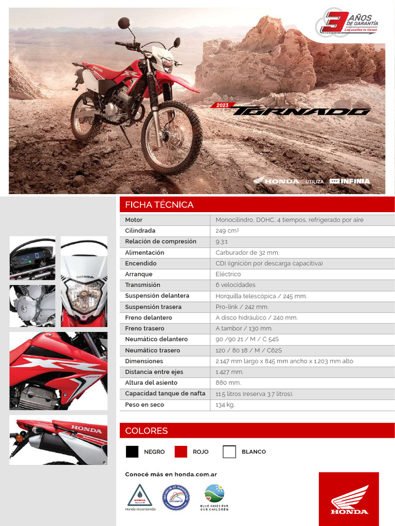 Ficha Técnica Honda Tornado 250 2023 | PDF