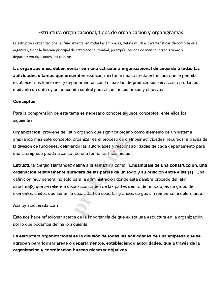 Estructura Organizacional, Tipos de Organización y Organigramas | PDF ...