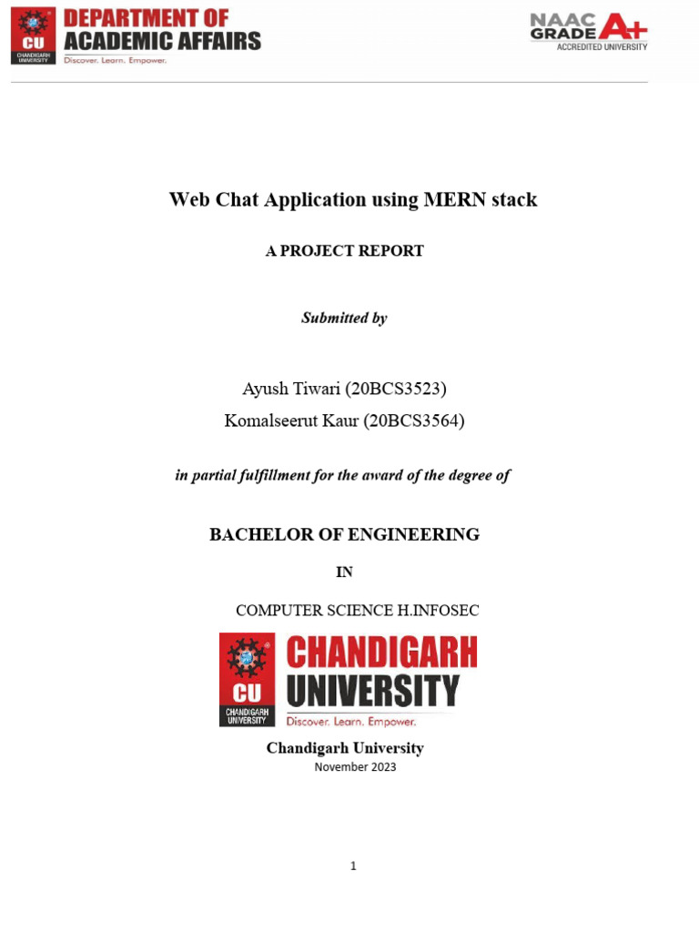 MERN Stack Web Chat Application Report | PDF