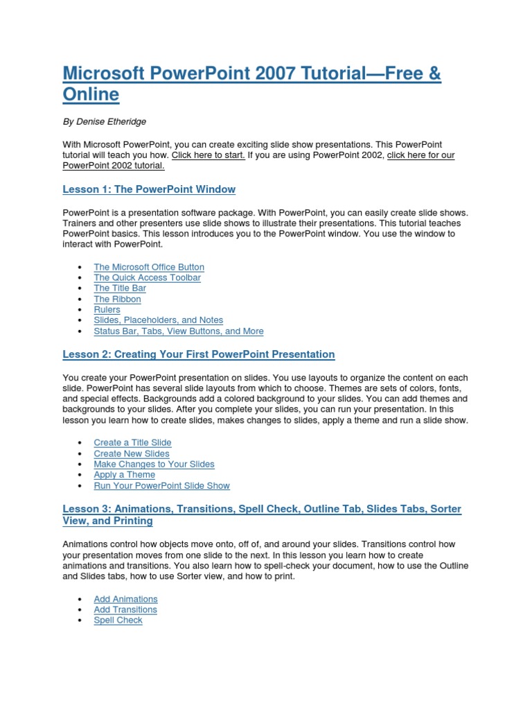 PowerPoint 2007 Tutorial for Beginners | PDF | Microsoft Power Point ...