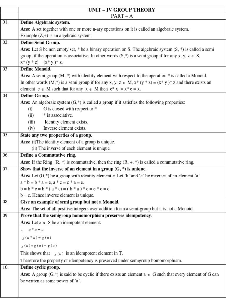 Unique Identity in Group Theory | PDF | Group (Mathematics) | Ring ...