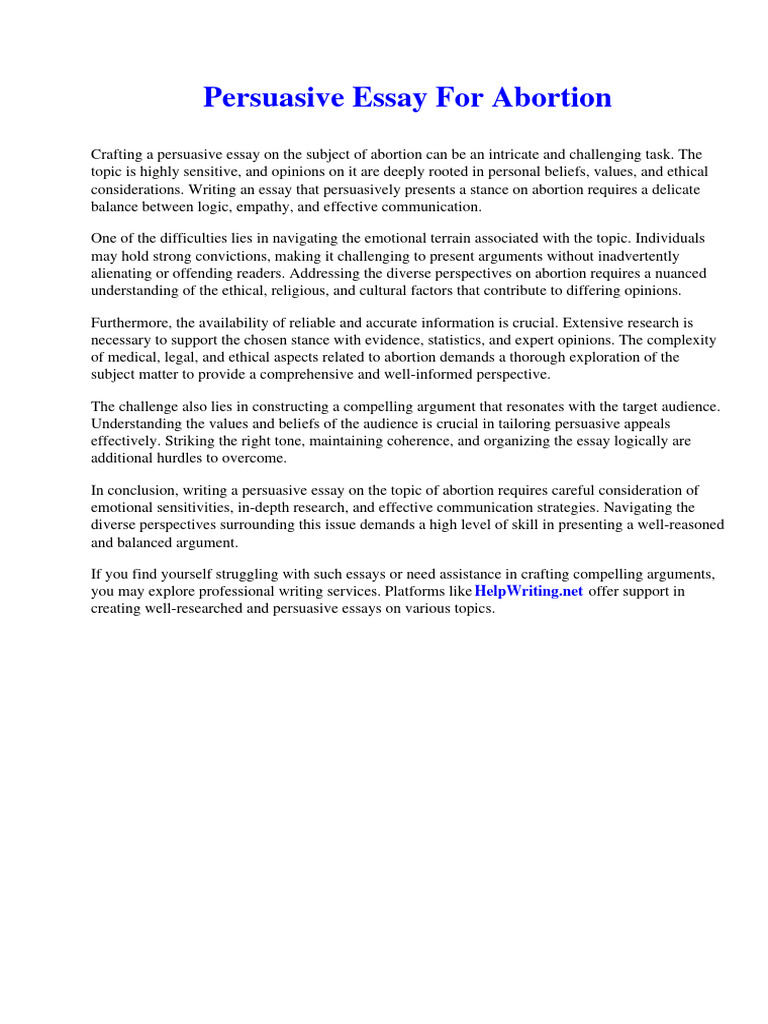Persuasive Essay For Abortion | PDF | Chemical Substances | Mixture