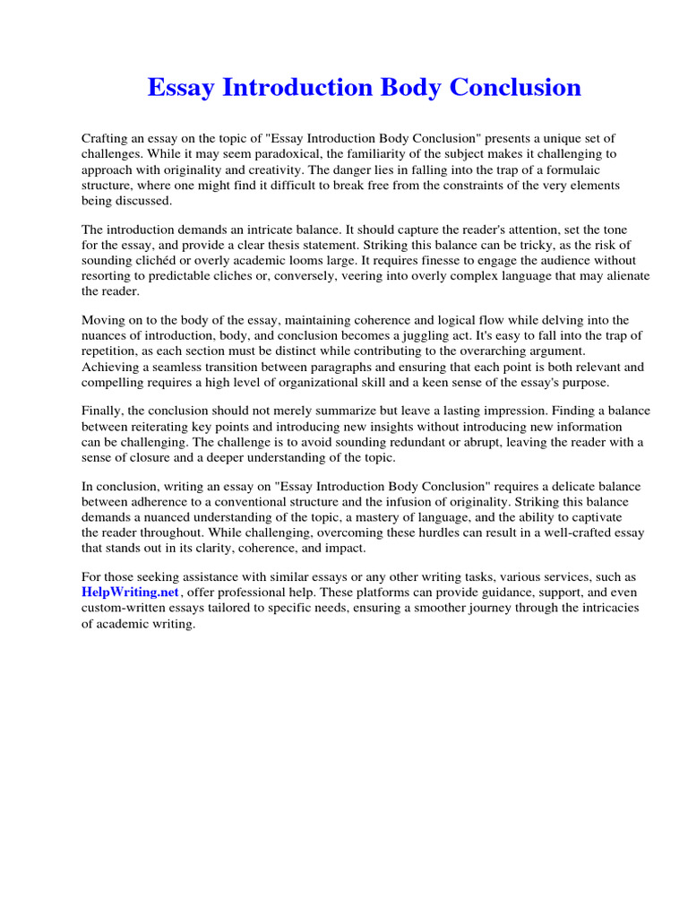 Essay Introduction Body Conclusion | PDF | System | Essays