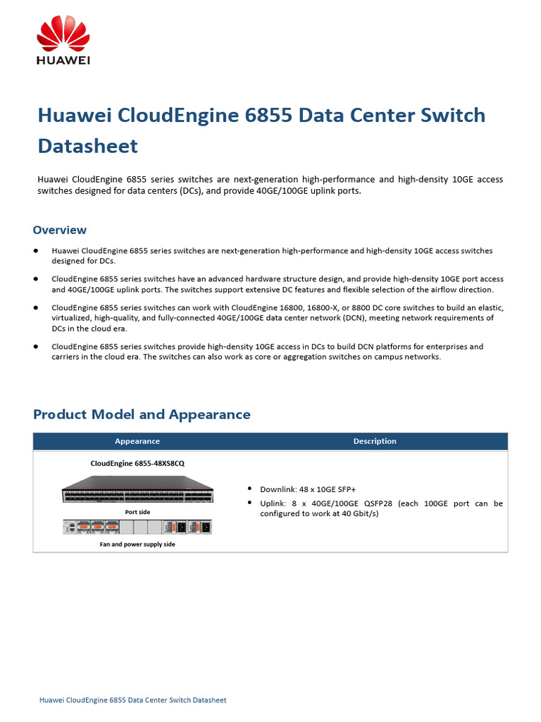 CORE Huawei CloudEngine 6855 Data Center Switch Datasheet | PDF