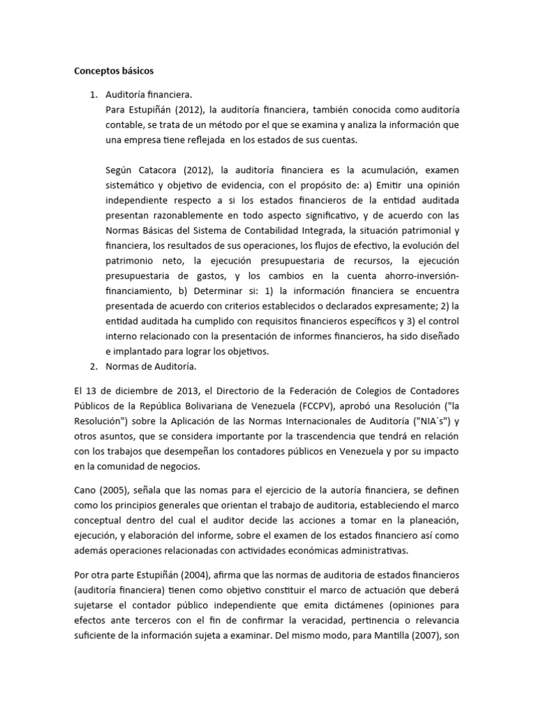 Conceptos Clave de Auditoría Financiera | PDF | Auditoría | normas ...