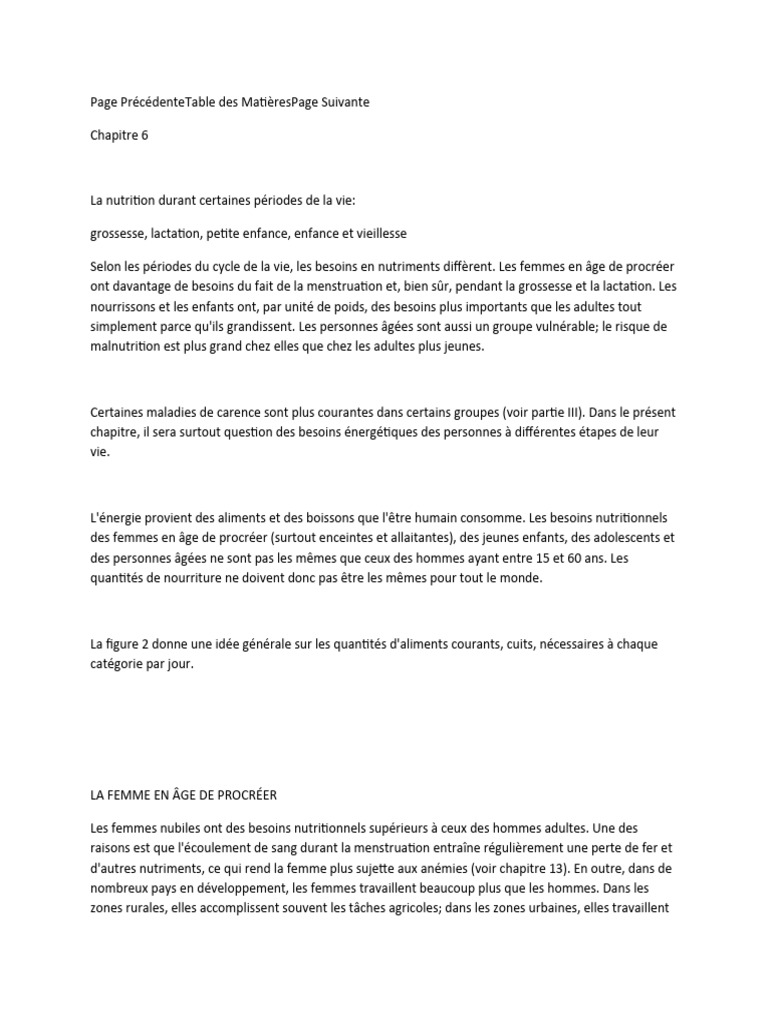 Nutrition des femmes en âge de procréer | PDF | Sevrage (alimentation ...