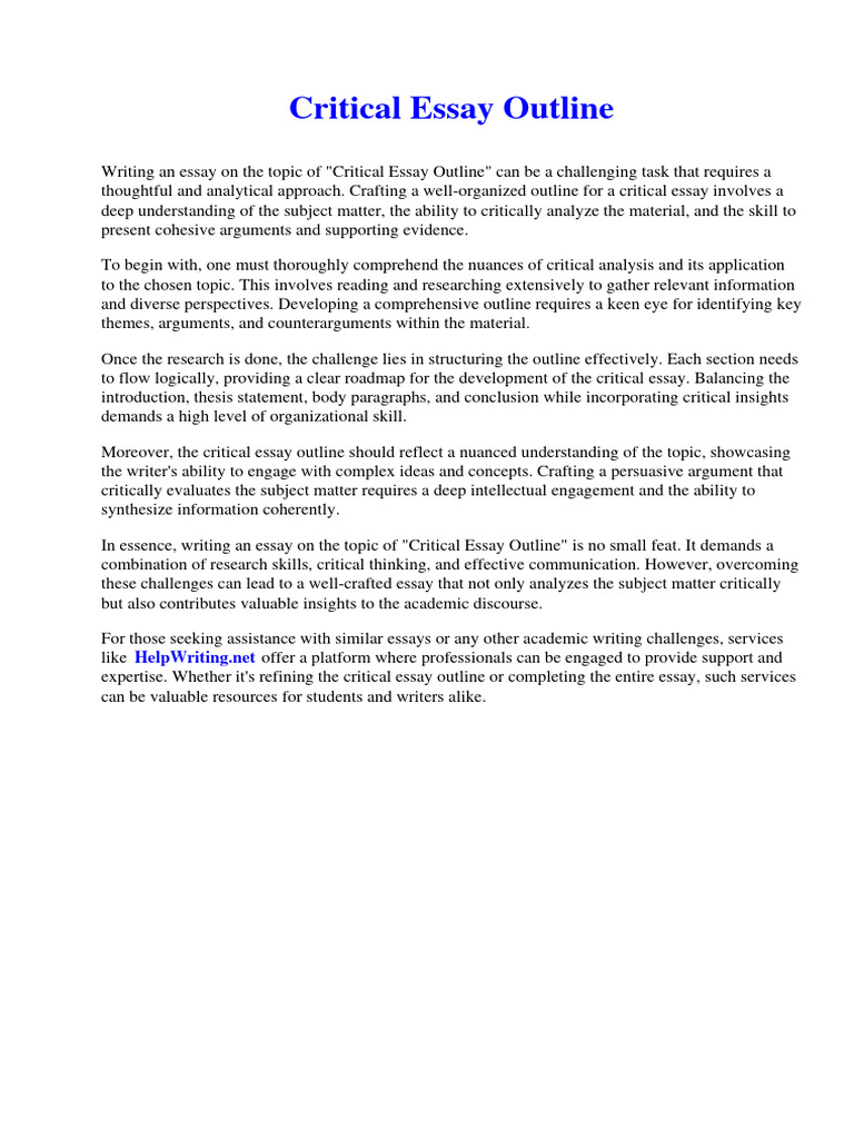 Critical Essay Outline PDF No Child Left Behind Act Essays