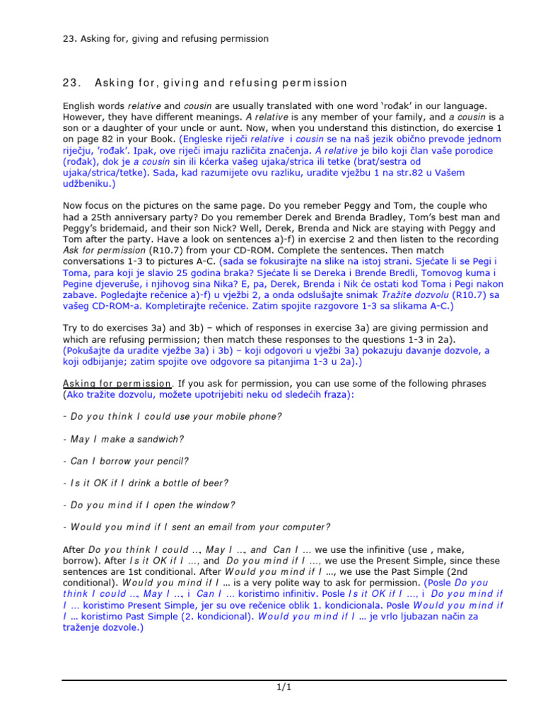 Asking, Giving, and Refusing Permission | PDF | Linguistics