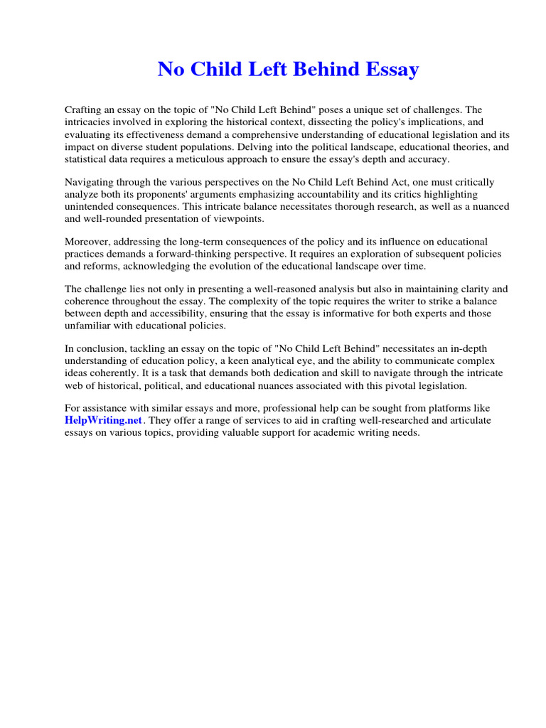 No Child Left Behind Essay PDF