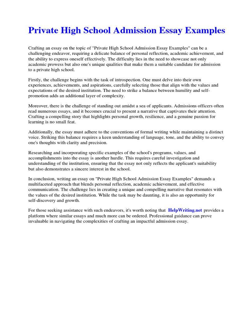 Private High School Admission Essay Examples | Download Free PDF ...