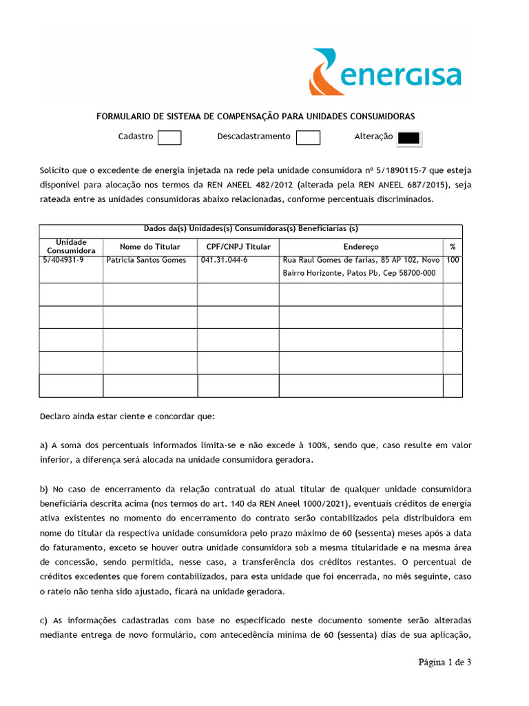 Formulario de Sistema de Compensação | PDF