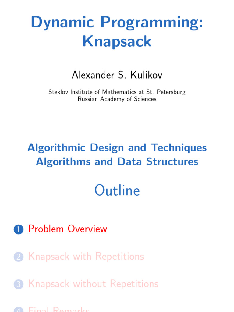 04_dynamic_programming_3_knapsack | PDF | Time Complexity ...