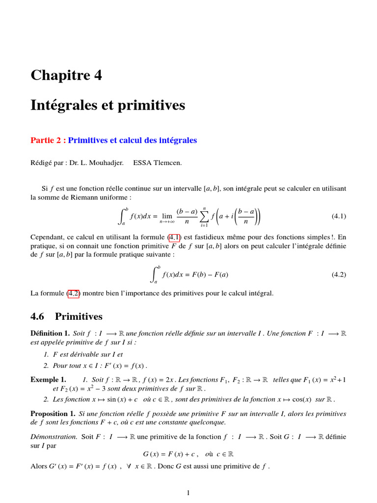 Primitives et intégrales : Concepts clés | PDF | Intégral | Concepts ...