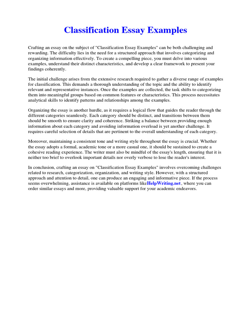 Classification Essay Examples | PDF