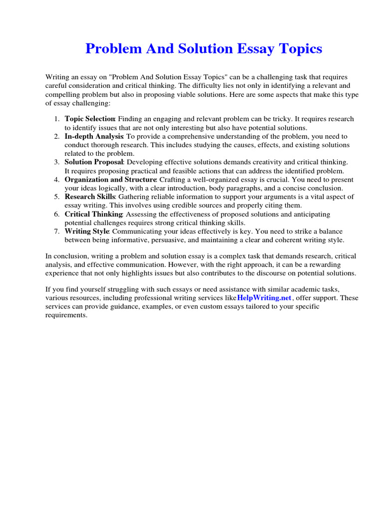 Problem and solution essay topics pdf critical thinking thought