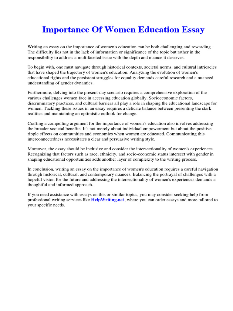 Importance of Women Education Essay PDF Intersectionality