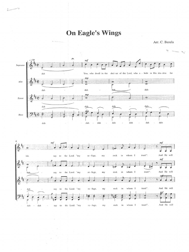 PDF document page image for “On Eagle’s Wings” sheet music, indicating accessible printed learning material