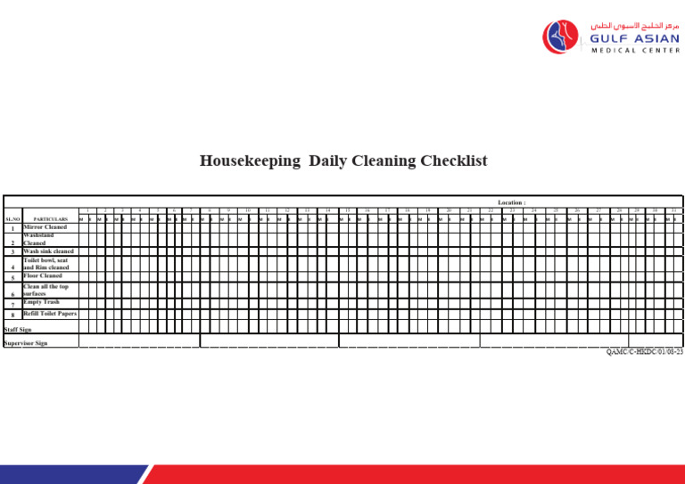 Daily cleaning checklist PDF