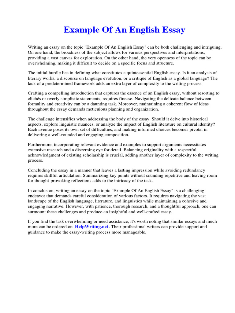 Example of An English Essay PDF Hiv/Aids Habitat Destruction