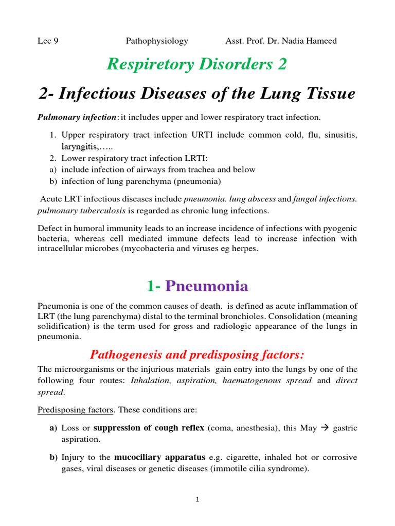 Respiratory Disorders: Pneumonia Overview | PDF | Pneumonia | Tuberculosis