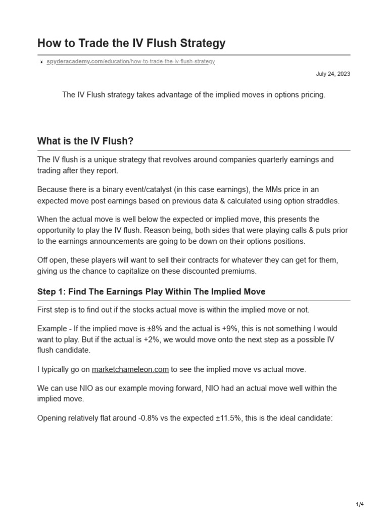 How To Trade The IV Flush Strategy | PDF | Option (Finance ...