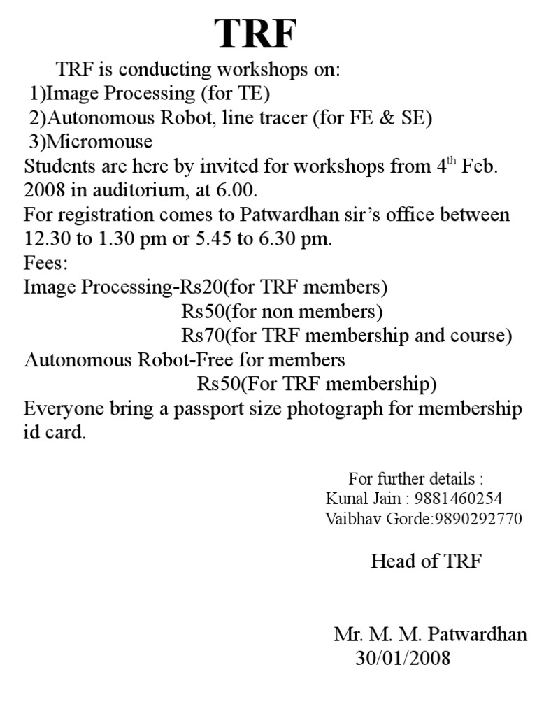 TRF Notice 1 | PDF