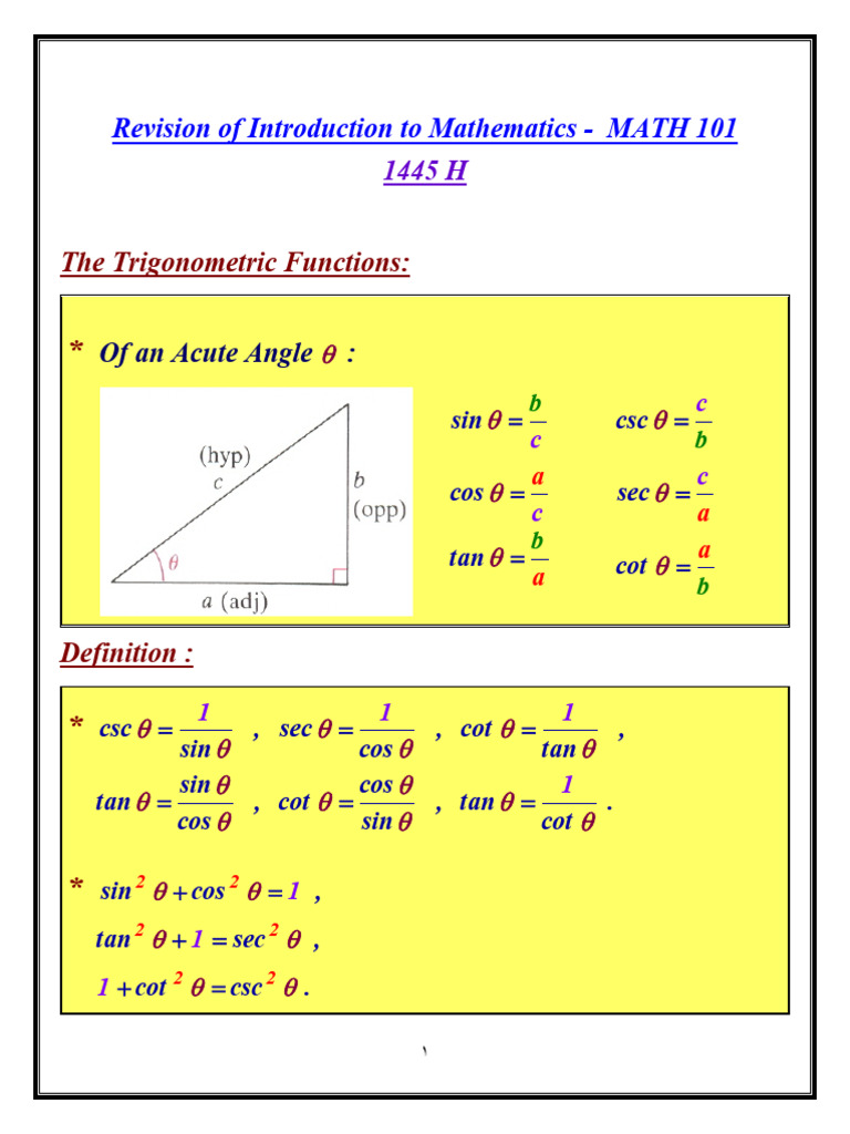 2-Revision of Introduction To Mathematics and Calculus I-1445H | PDF ...