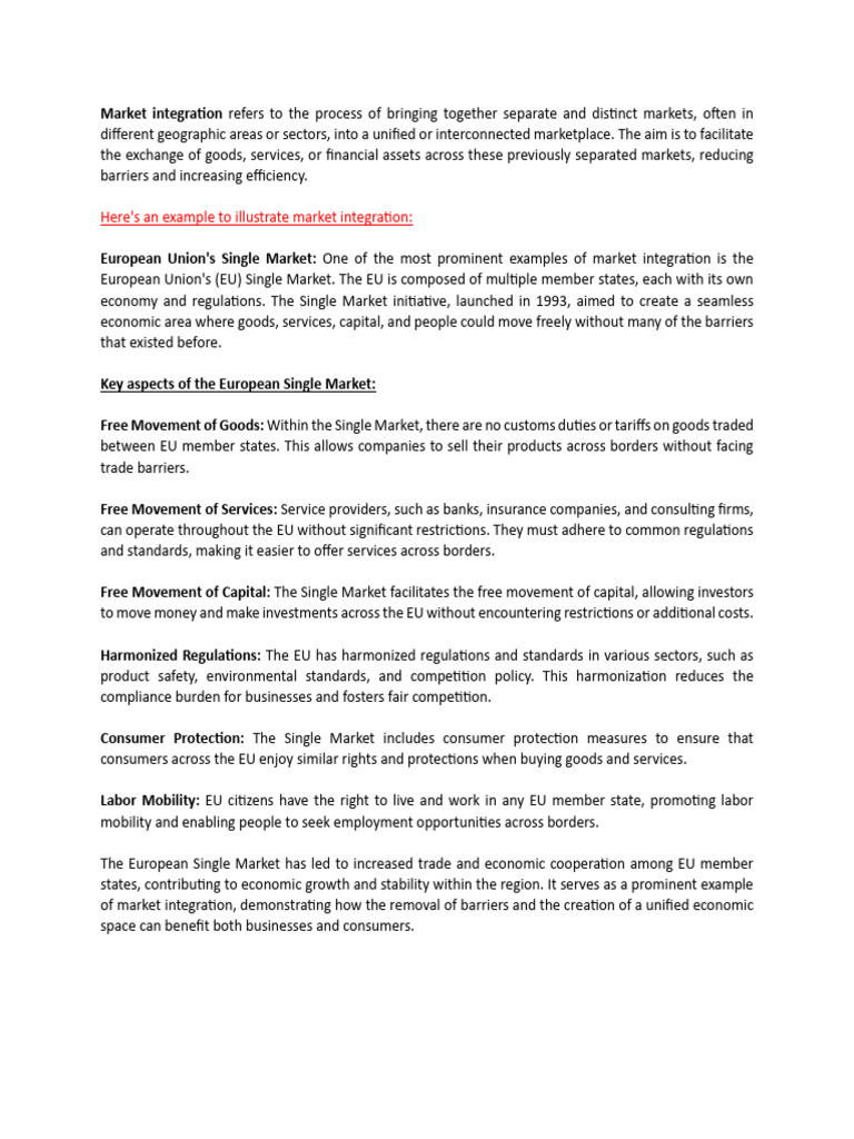 Market integration example pdf single market european union
