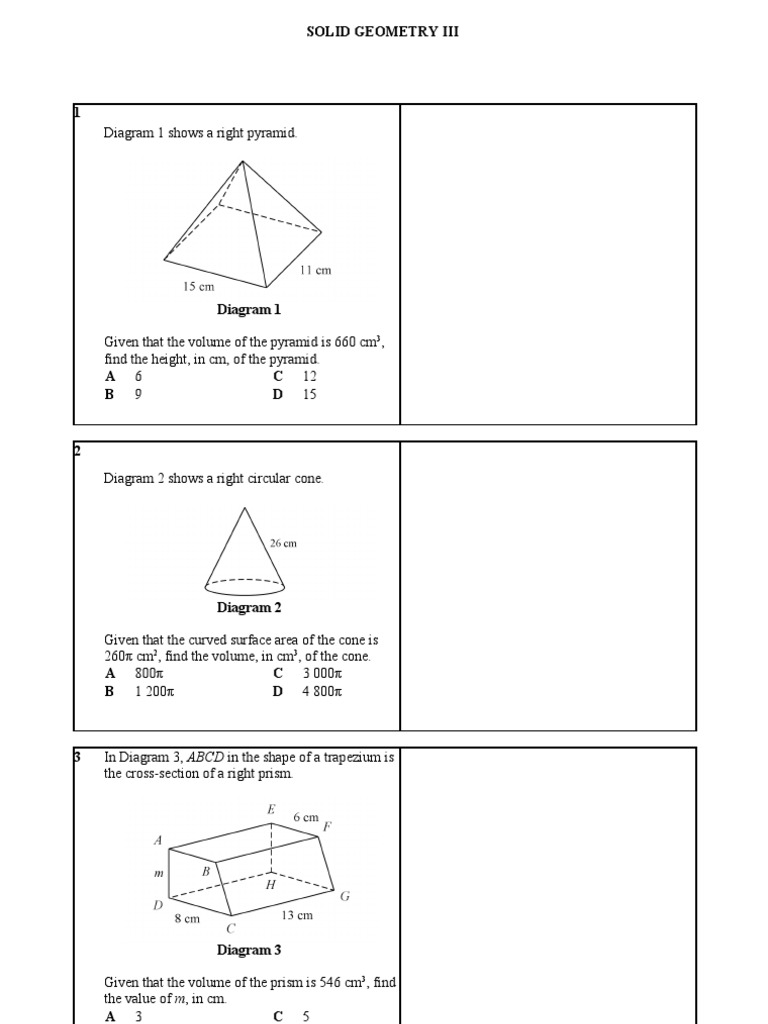 Solid Geometry III - PMR Practice (Tuition) | PDF
