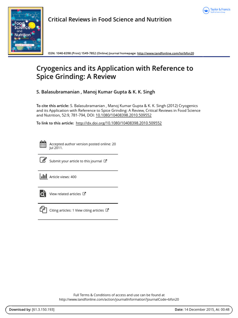 Cryogenics and Its Application With Reference To Spice Grinding A ...