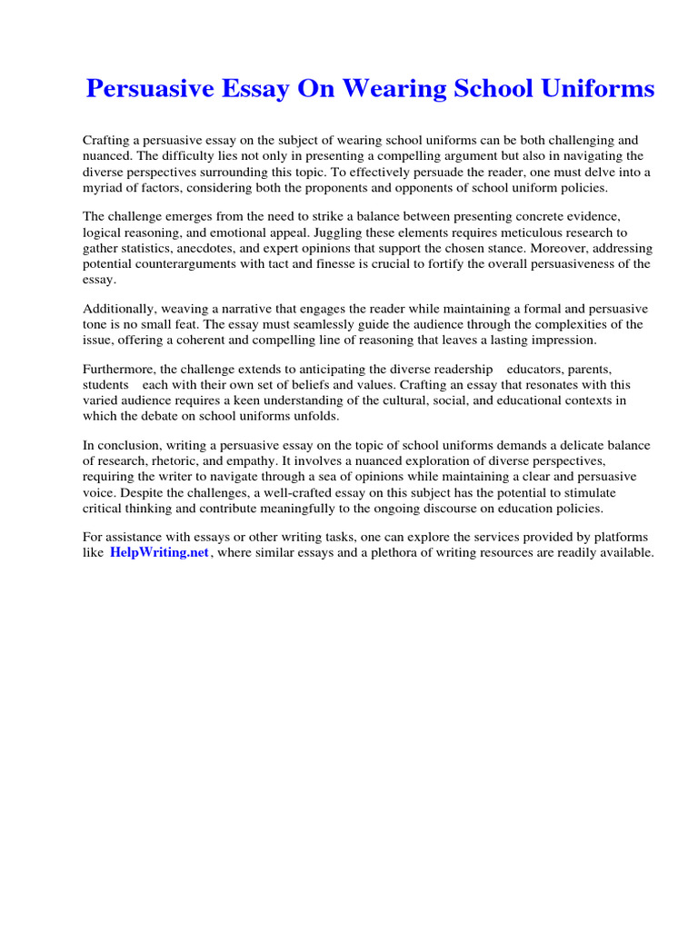 Persuasive Essay On Wearing School Uniforms PDF Trade Essays