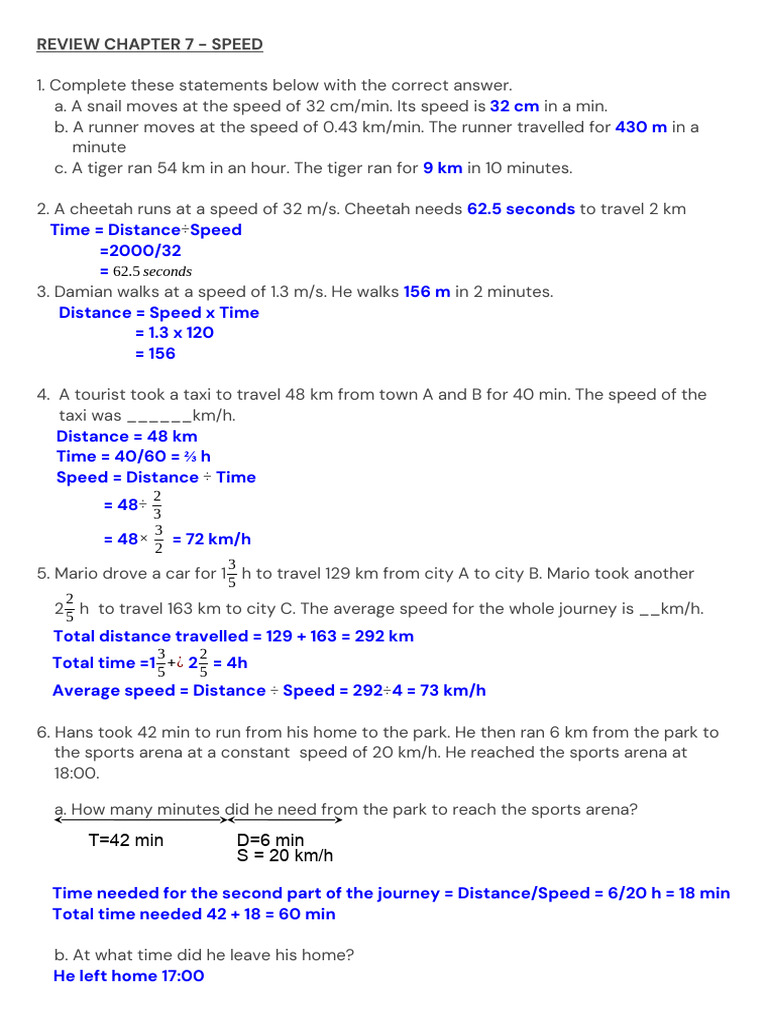 Speed Calculations and Examples | PDF | Speed | Metrology