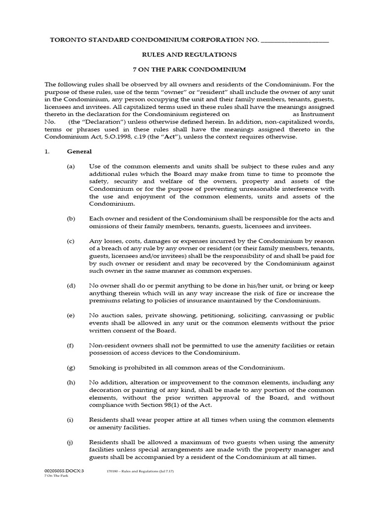 Rules and Regulations - July 4, 2022 | PDF | Leasehold Estate | Condominium