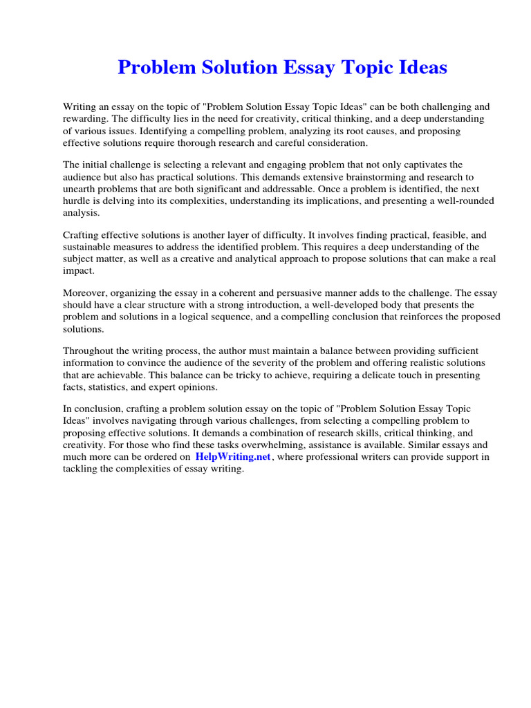 Problem Solution Essay Topic Ideas PDF Section Summary Of The