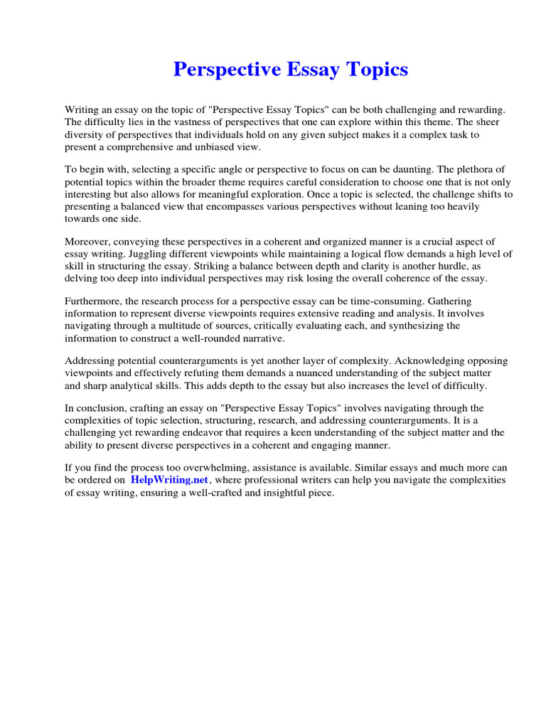 Perspective Essay Topics PDF Essays Paramedic