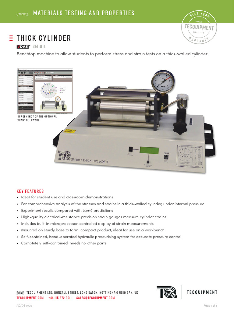 SM1011 Thick Cylinder Datasheet | PDF | Materials | Classical Mechanics