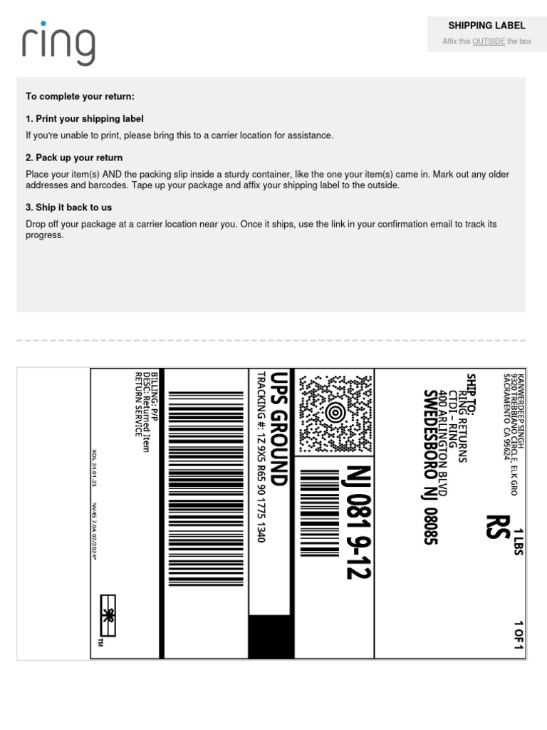 Ring Label 1Z9X5R659017751340 | PDF