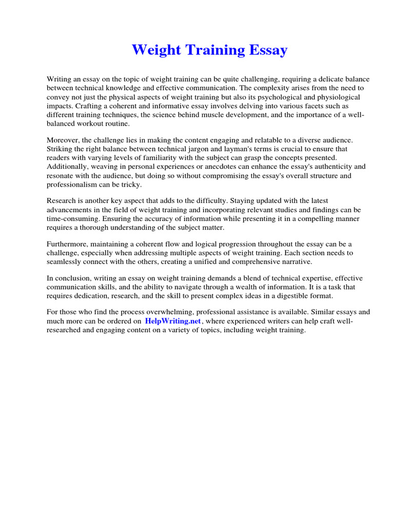 Weight Training Essay PDF