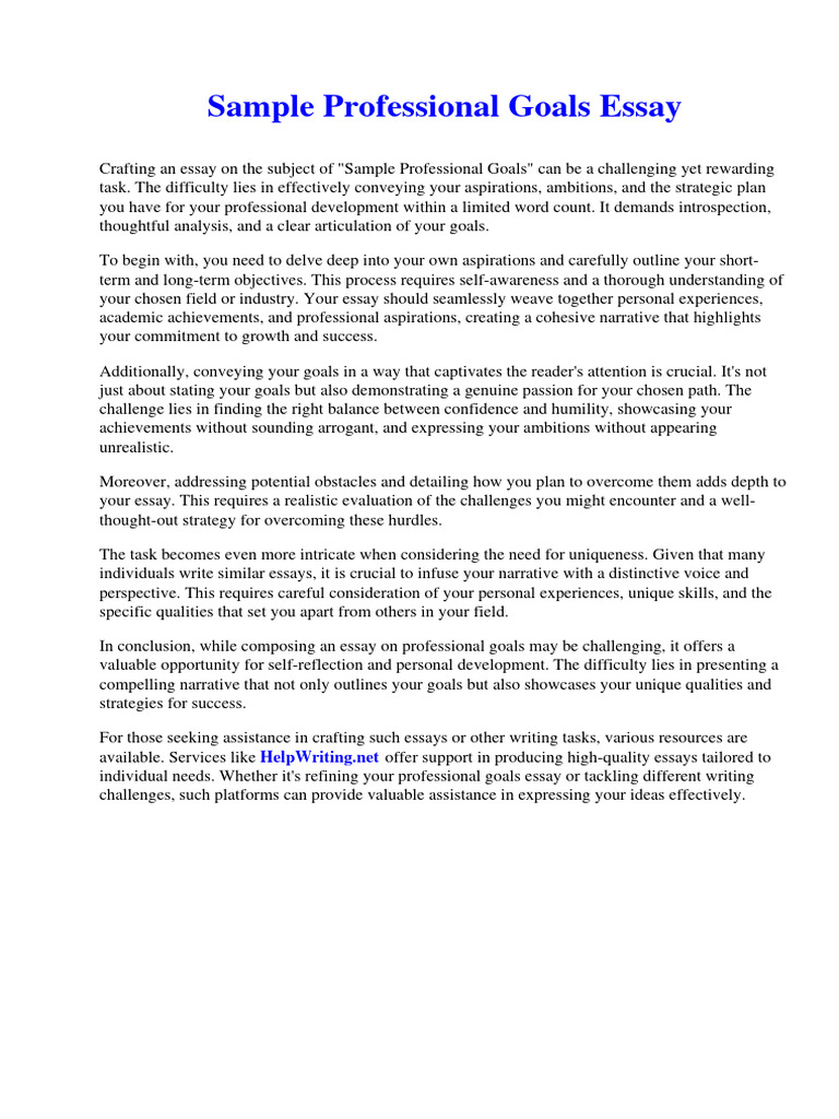 Sample Professional Goals Essay | PDF | Sustainability | Corporate ...