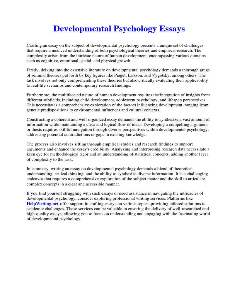 Developmental Psychology Essays | PDF | Developmental Psychology ...