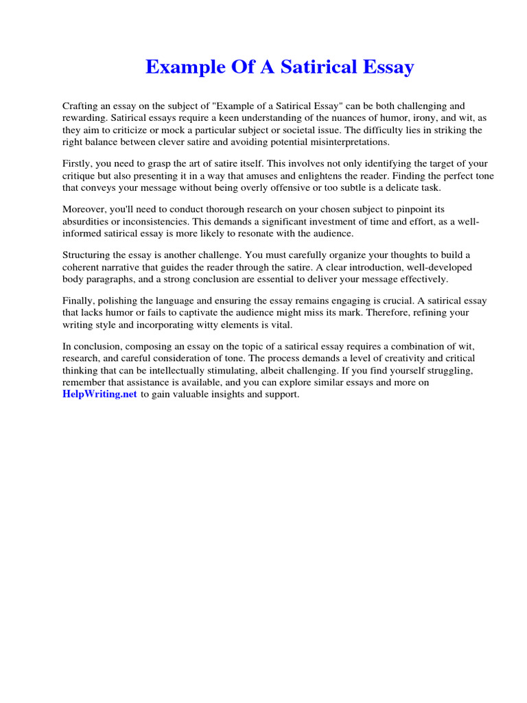 Example of a Satirical Essay | PDF | Sexually Transmitted Infection ...