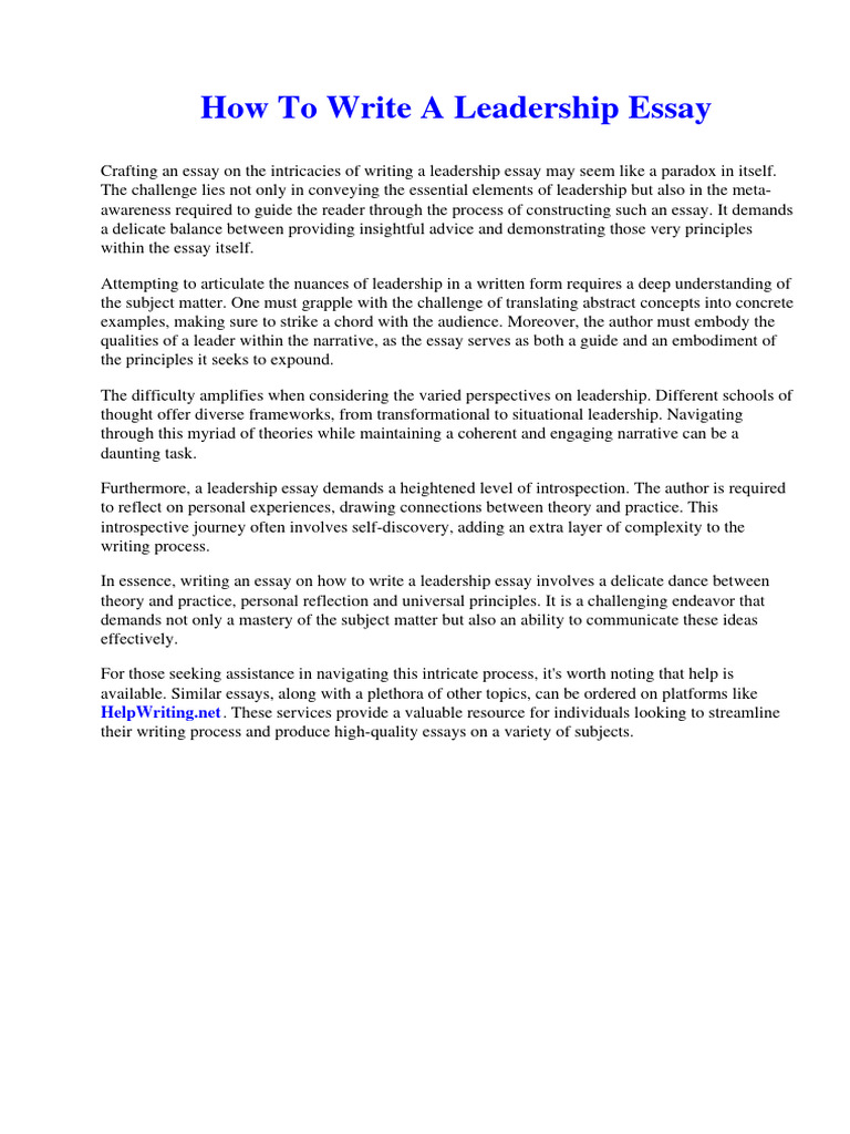 How To Write A Leadership Essay | PDF