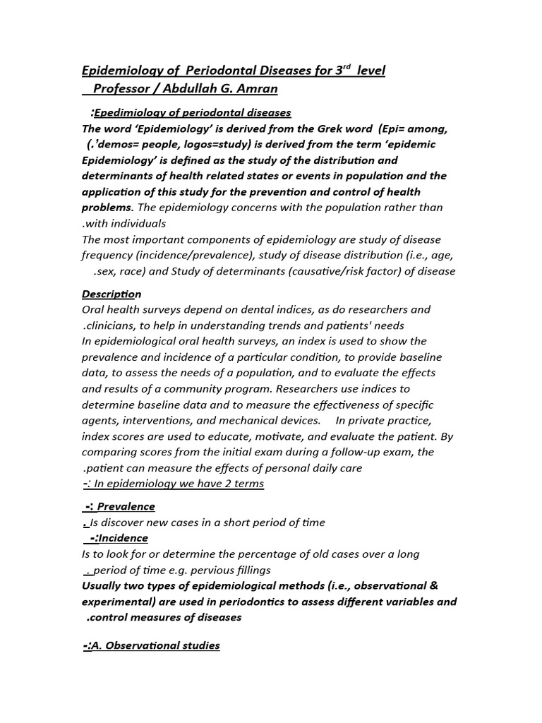 Epidemiology of Periodontal Diseases For 4th Level-1 | PDF ...