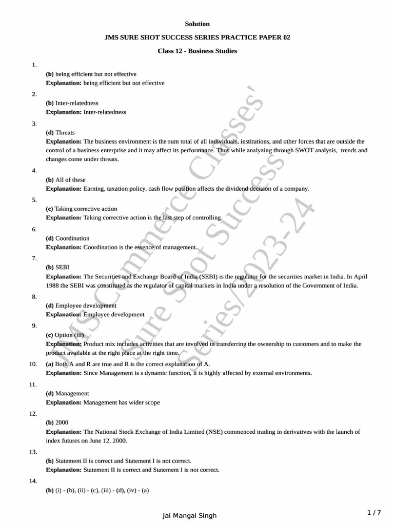 MS For JMS Sure Shot Success Series B-ST - Practice Paper 02 13-Feb ...