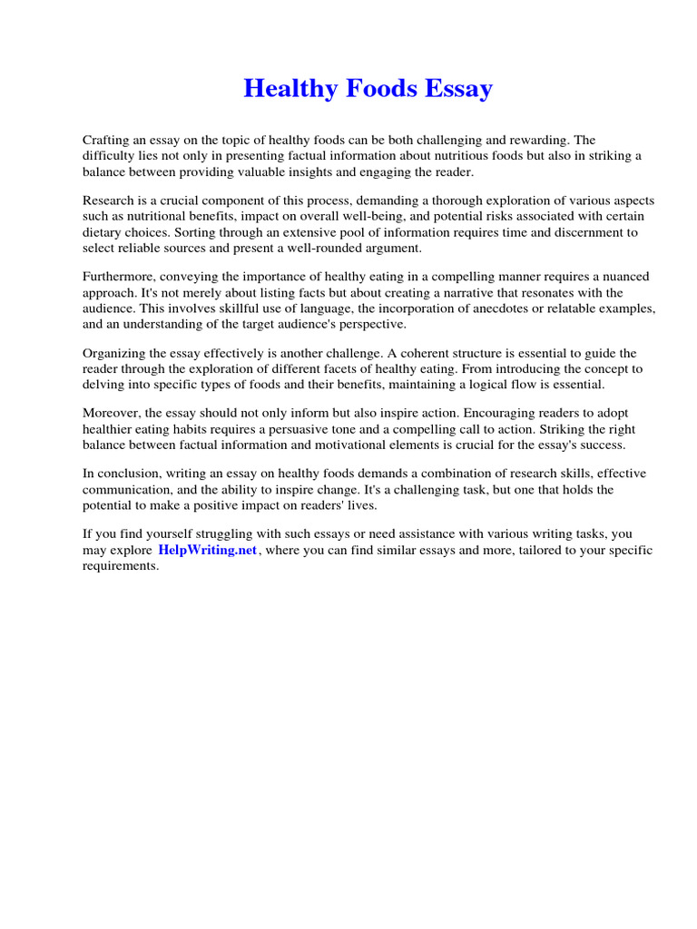 Healthy Foods Essay PDF Healthy Diet Essays