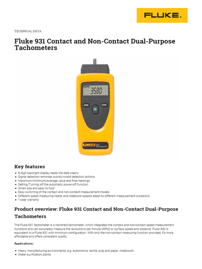 Tachometer Fluke 931 Download Free PDF Speed Equipment