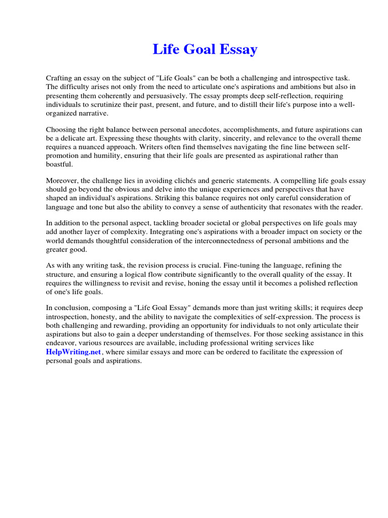 Life Goal Essay PDF Poetry Essays