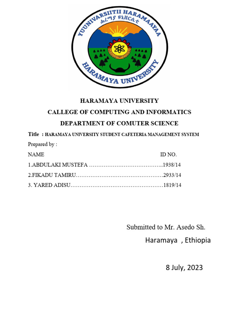 Haramaya University Student Cafeteria Ms Download Free Pdf