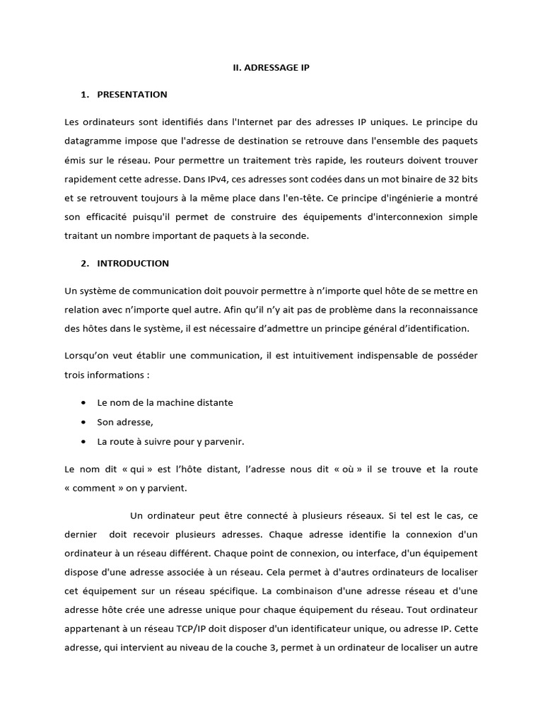 Comprendre l'Adressage IP et ses Classes | PDF | Adresse IP ...